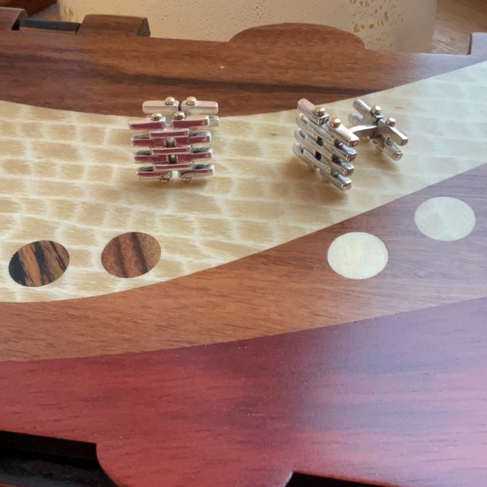 Sterling silver and 14k gold cuff links